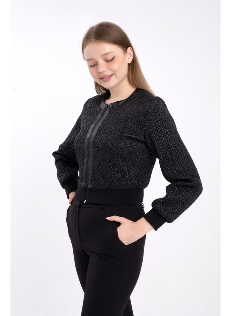 Modatalika Ribbed, Lined Faux Leather Short Coat - Image 3